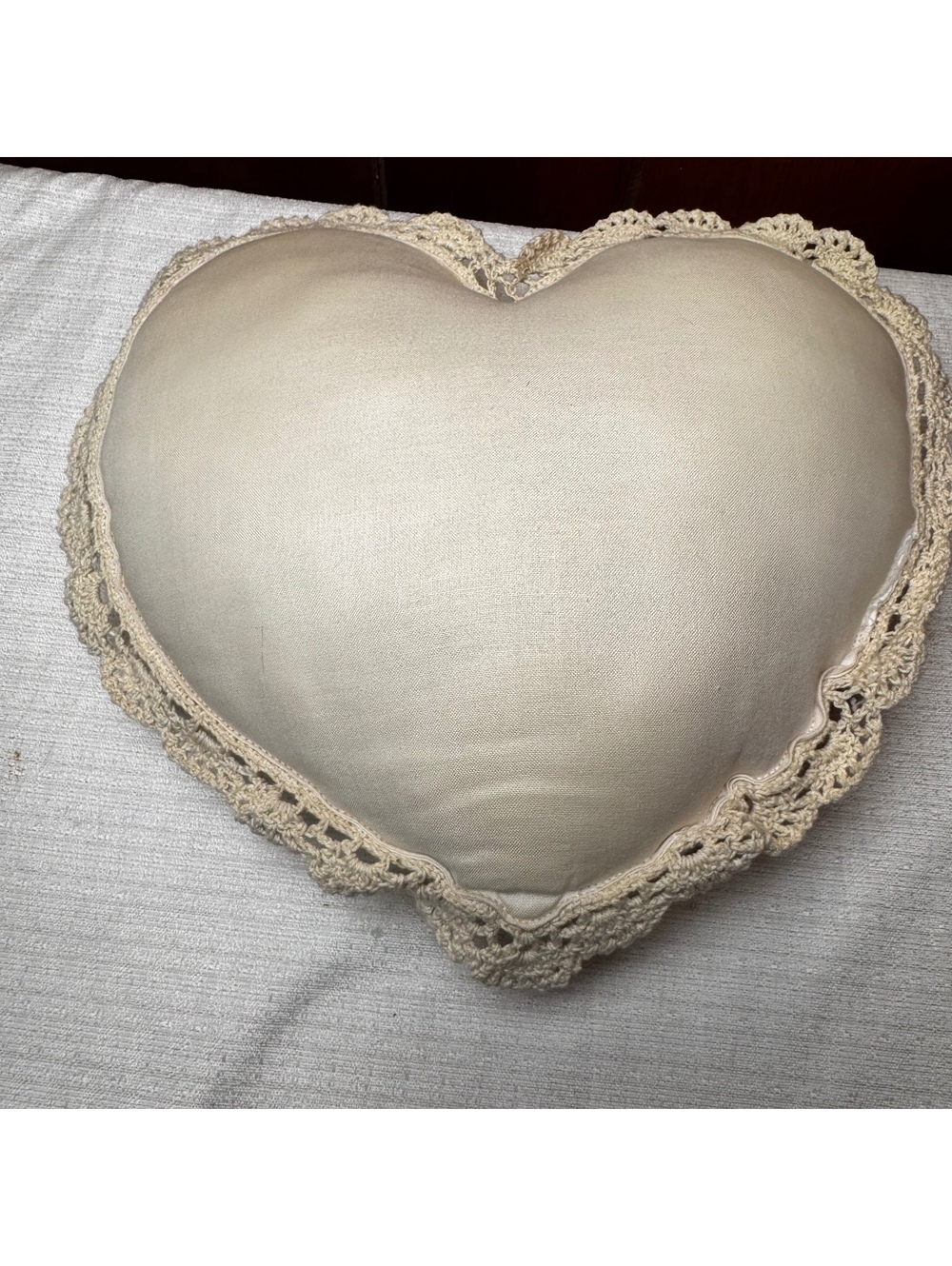 Handmade Heart Lace Pillow Vintage Crochet Cottagecore Accent Pillow 11” - Picture 3 of 4